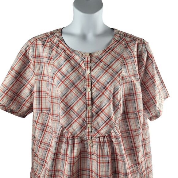 Liz Claiborne Size 3X Multi-Color Plaid All Cotton Blouse Short Sleeve Shirred - Picture 6 of 13